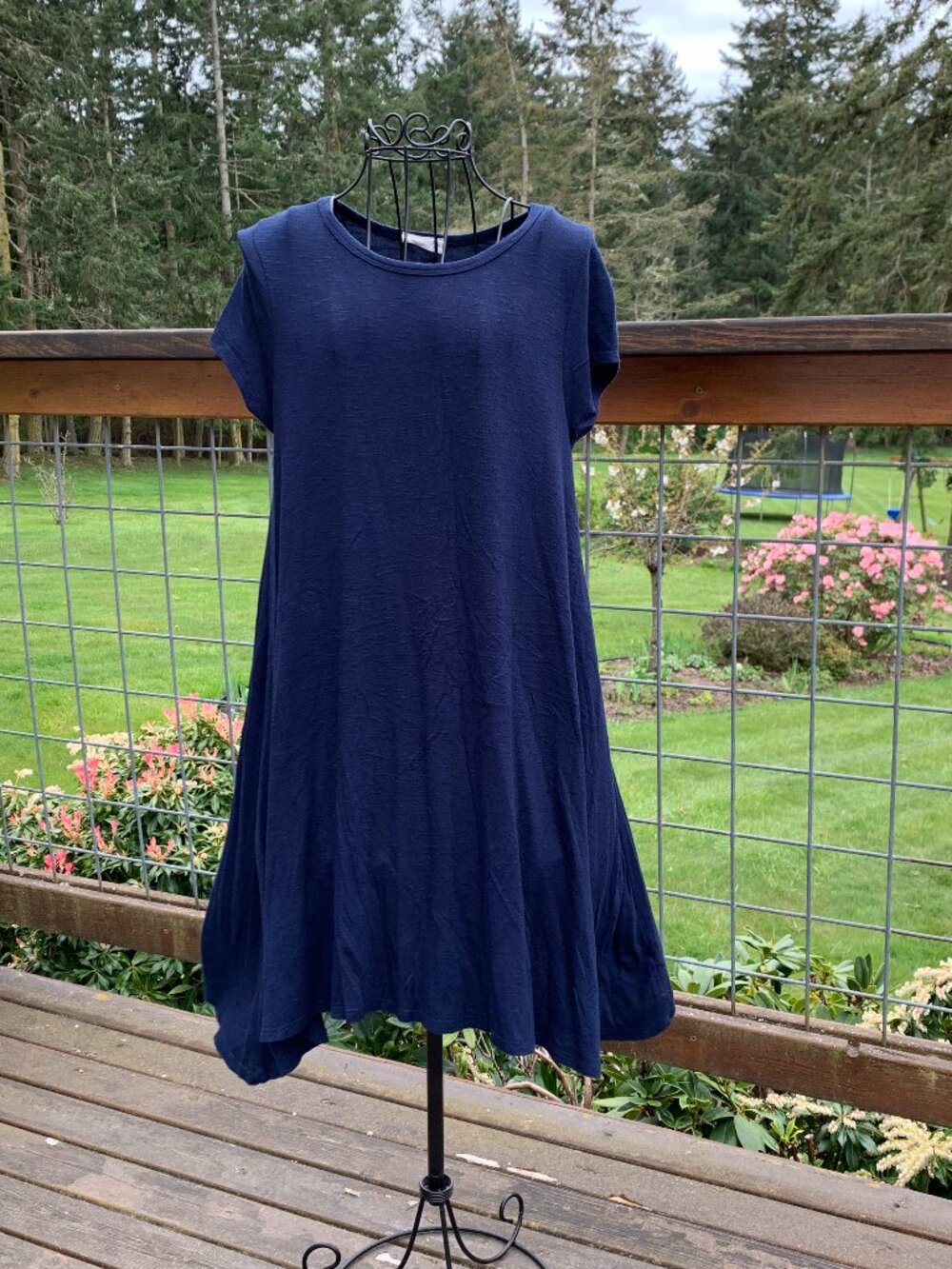 Pinc Women's size Large Navy Blue Short Sleeve Rounded Neckline Dress